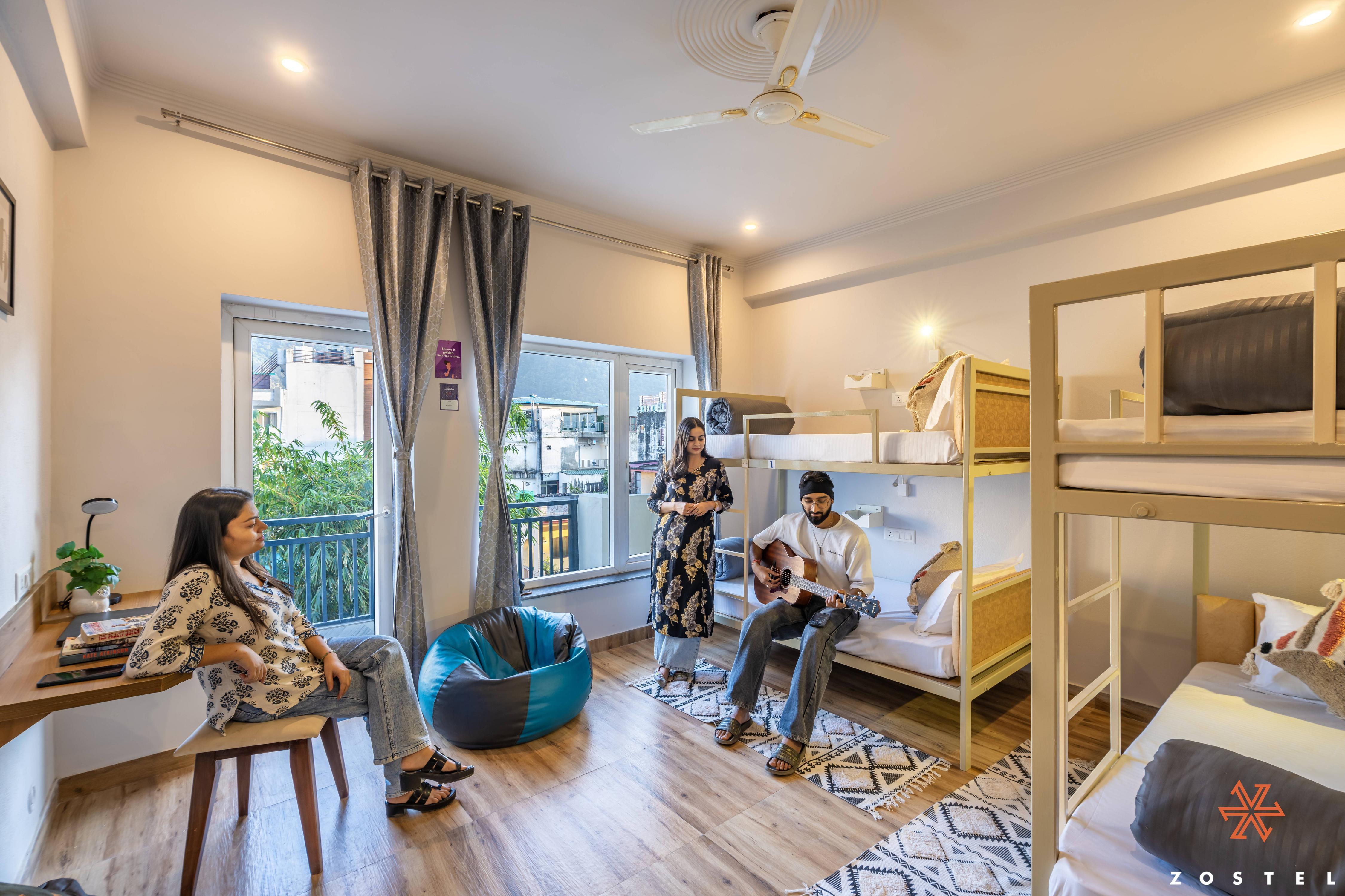 Zostel Rishikesh (Tapovan) Room Type - 1 Bunk Bed | Deluxe 4 Bed Mixed Dorm (with balcony) | Shared en-suite washroom