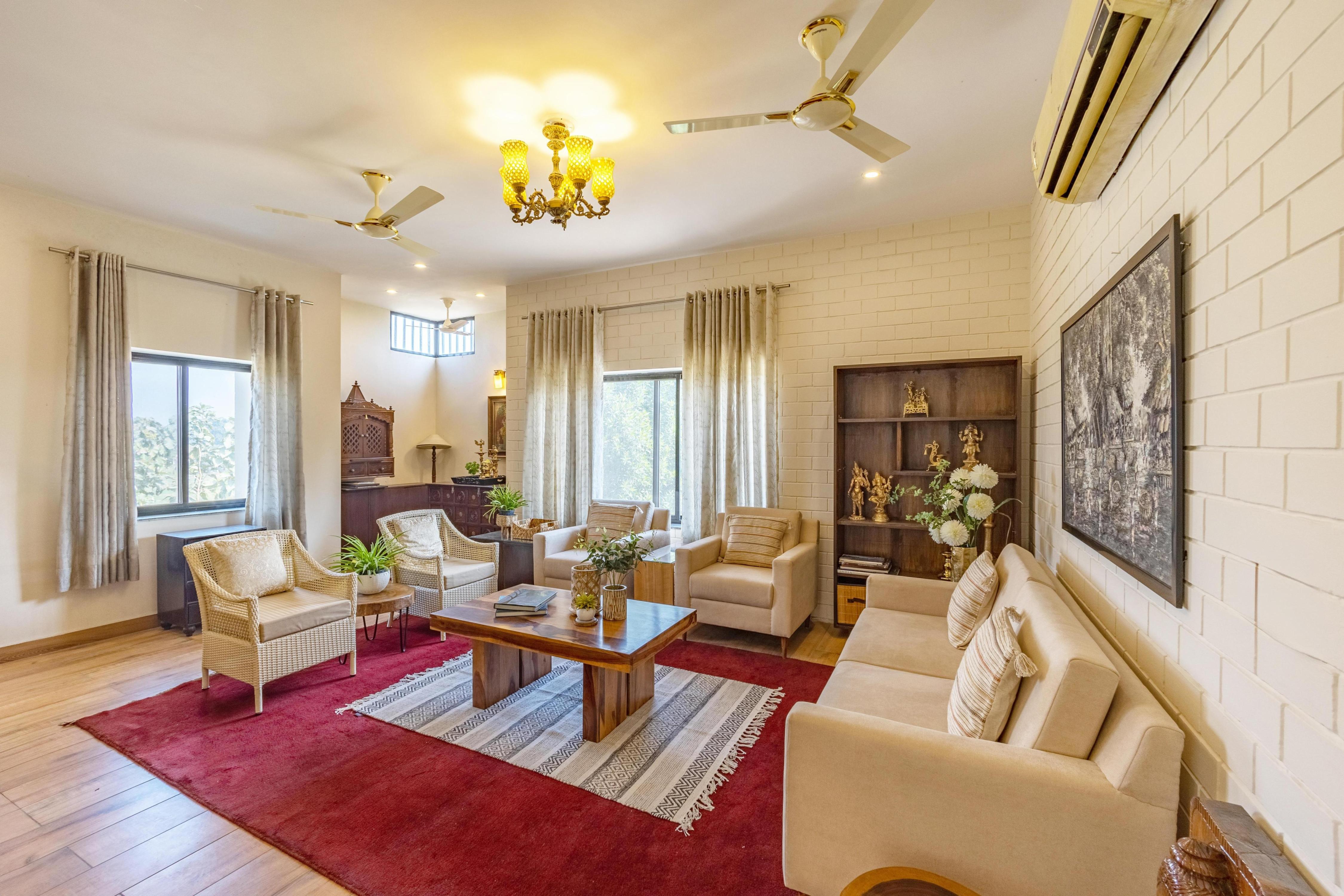 3 BHK Farmhouse with Outdoor Jacuzzi & Lush Garden - Tap to explore photos