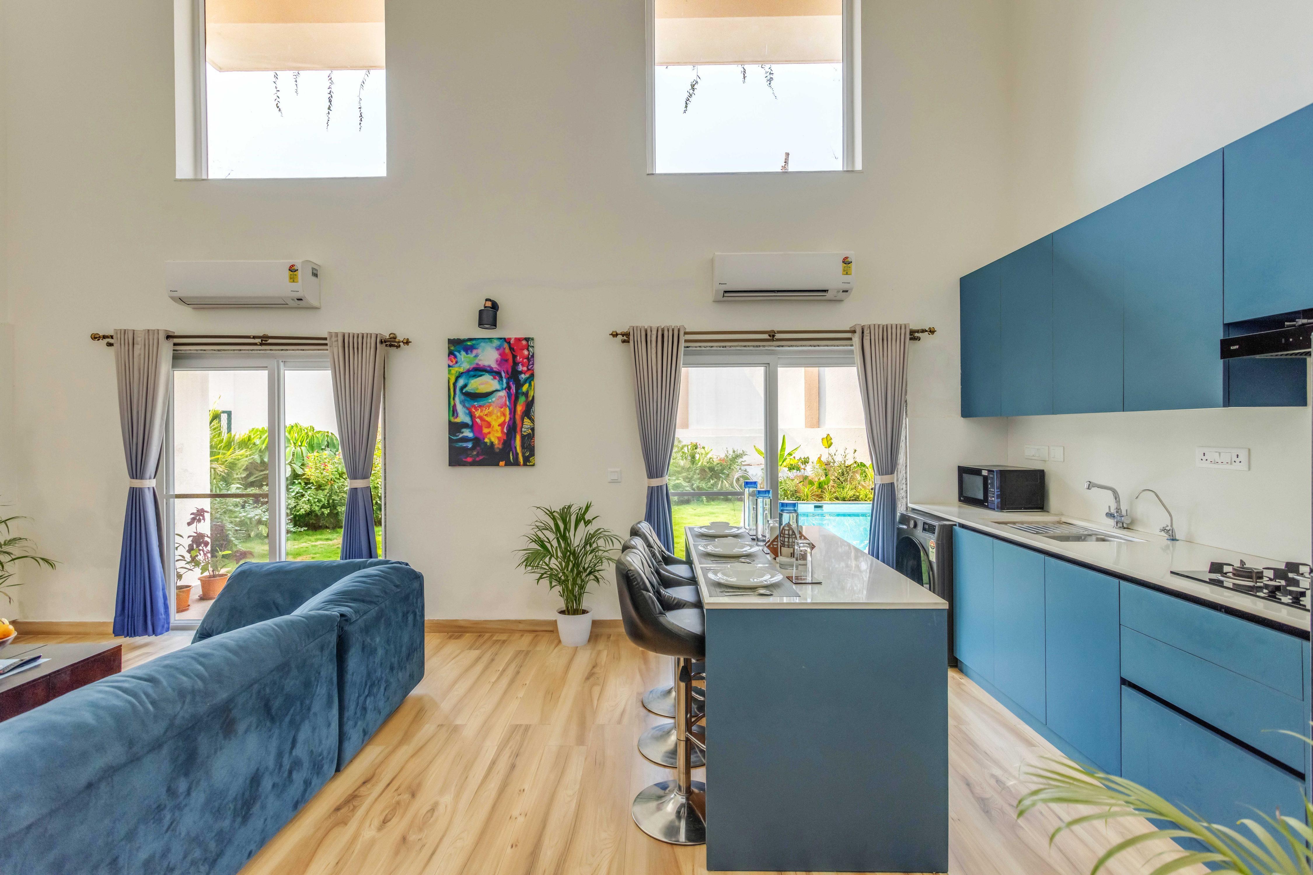 Spectacular Spaces |Bella Vista - Elegant 3BHK Pvt Pool ,Spacious Lawn & Outdoor Sitting Area|siolim - Tap to explore photos