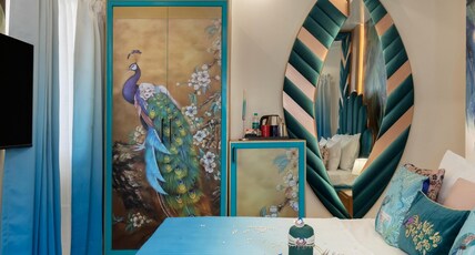 Sarang Palace - A Luxury Boutique Hotel Room Type - Peacock Theme designer Room with 240 degree City view and Beautiful peacock Bed and Sitout Sarang Palace - A Luxury Boutique Hotel Room Type - Peacock Theme designer Room with 240 degree City view and Beautiful peacock Bed and Sitout