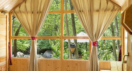 Maple Outhomes | By the river | Cafe & Seasonal Pool Room Type - Premium Wooden Riverside Cabin
