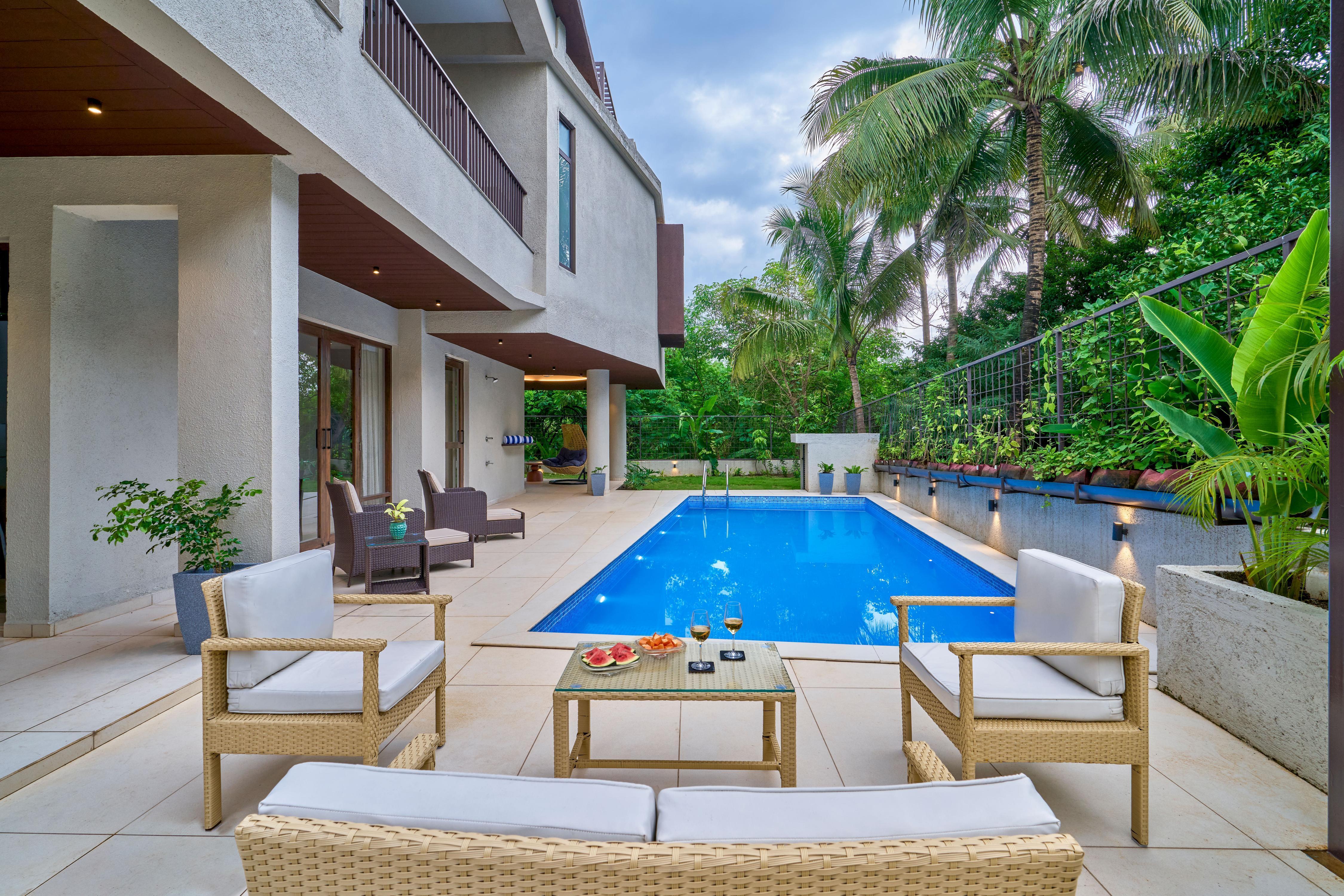 SaffronStays Sea Breeze - Luxury 4BR Pool Villa with Game Room, Terrace and Lawns near Saral Beach,